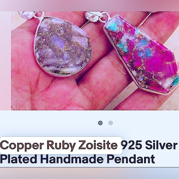Copper ruby zoisite pendants sterling silver plated U Pick! artisan India tribal - Picture 6 of 15